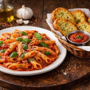 PASTA WITH GARLIC BREAD